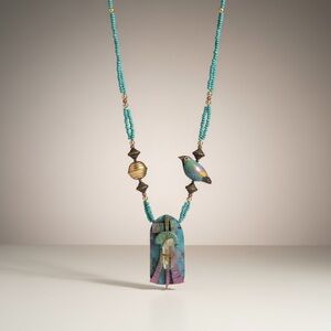 Artist Signed Carol Brooks Landing Place Necklace Turquoise Bead Quartz Crystal